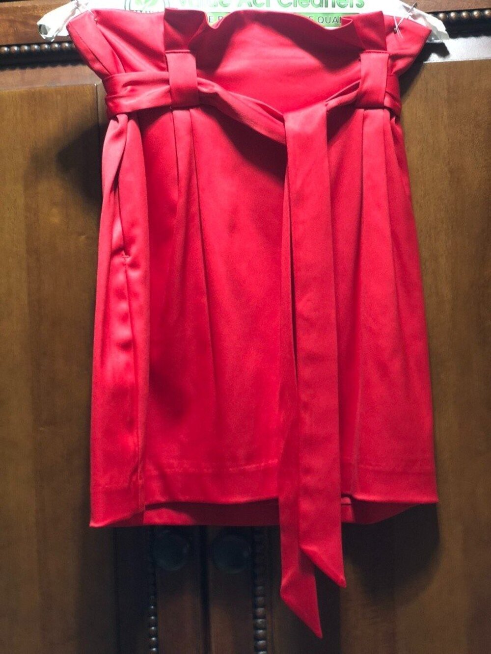 Express Red Satin High Waist Paperbag Mini Skirt with Belt Size 2